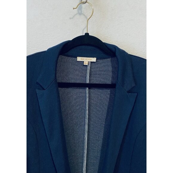Skies Are Blue Blazer Womens Large Navy Blue Asa Knit Open Front 3/4 Sleeve Work - Picture 3 of 8